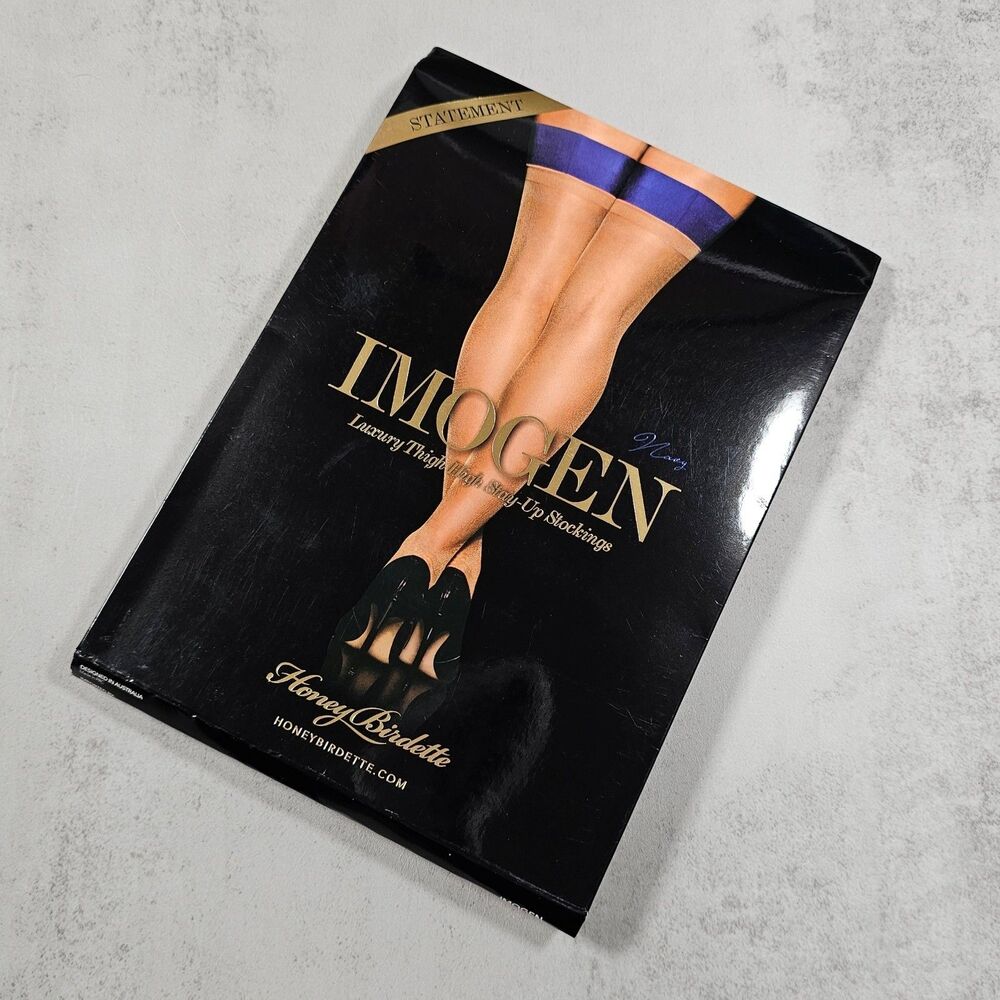 Honey Birdette Imogen Navy Blue Stay Up Thigh Highs Stockings Size L
